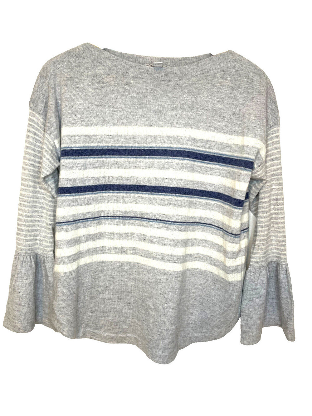 Autumn Cashmere Size Med Long Bell Sleeve Striped Sweater 100% Cashmere